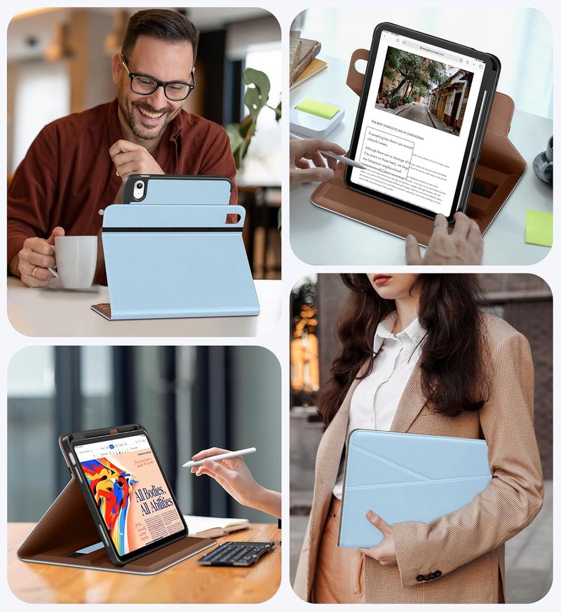 DTTO for iPad A16 Case, iPad 11th / 10th Generation Case (2025/2022), 360 Degree Rotating Premium Leather Folio Stand Cover with Pencil Holder, Ice Blue - Image 5